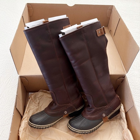 RARE Sorel Slimpack Tall Leather Riding Boots Winter Duck Boots, Nutmeg (Sz 9) - Picture 3 of 15